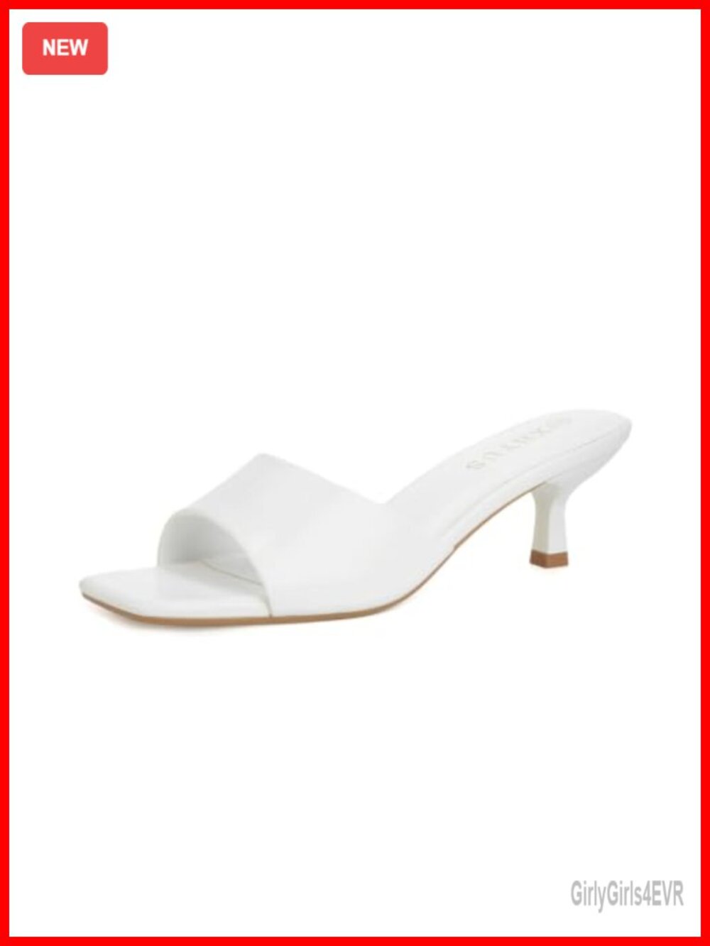 2.3 Inch Kitten Heel Mule Sandals Slip On Square Toe Faux Leather
